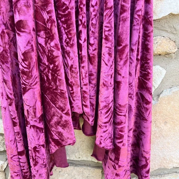 Silence + Noise Corina Velvet Drop Waist Midi Dress Medium Raspberry Asymmetric - Picture 8 of 8